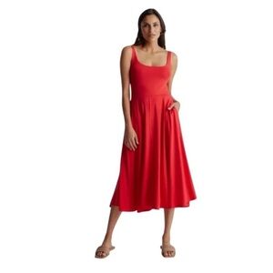 Quince Tencel Jersey Fit & Flare midi Dress Red Sz XL